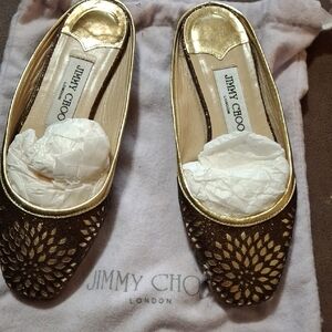 Jimmy Choo Gold and Black Loafers